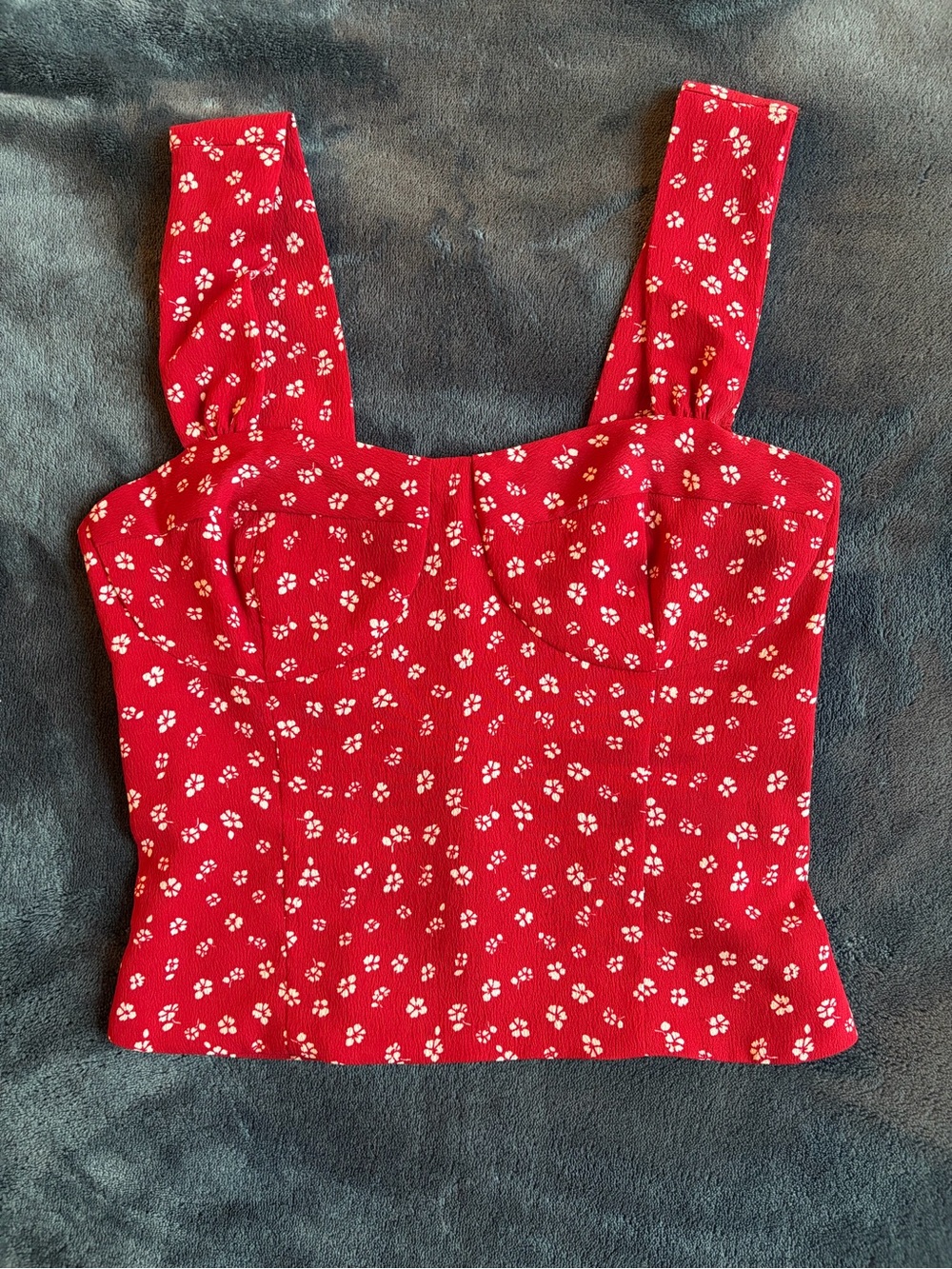 OAK + FORT Red Floral Square-Neck Crop Tank